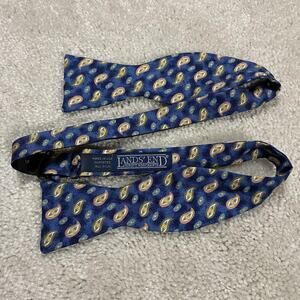 Vintage Lands End Bow Tie Mens Blue Silk Paisley Adjustable Pointed Menswear USA